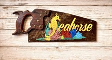 Hand Painted Vintage Saw Seahorse Ocean Scape Resort Room Sign