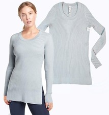 ATHLETA Womens Small Glacial Blue LINCOLN KNIT SWEATER Wide Ribbed Perfect