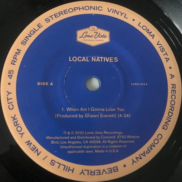 A1.5:  Local Natives - When Am I Gonna Lose You (7", RSD) Mint Indie Rock - Bild 3 von 4