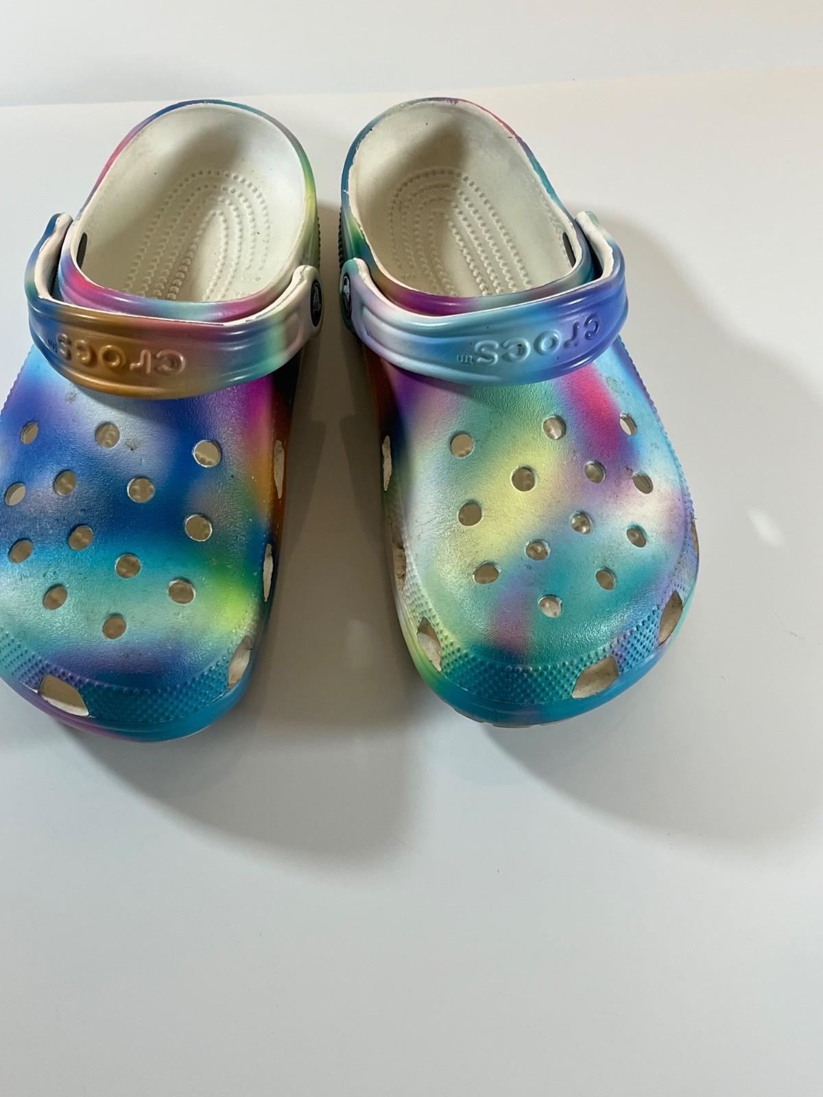 CROCS Classic Platform TIE-DYE Graphic Clog Mules Comfort Shoes 5M 7W