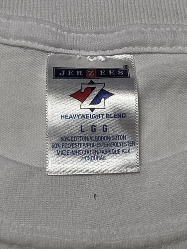 Men's Large Jerzees White Text Tee Shirt 50/50 Cotton Heavyweight Blend - Picture 5 of 5