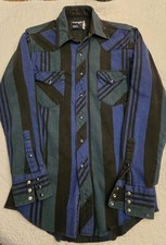 VTG Wrangler Striped Brushpopper S Twill Snap Shirt Mens 15 33 X Long Tails