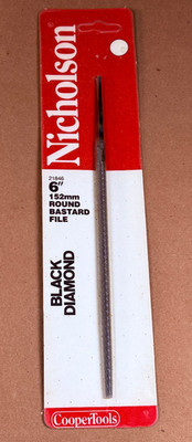 Vintage Nicholson 6-inch Round Single Cut Bastard File Black Diamond 21846 NOS