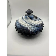 Westmoreland Diamond Point Vintage Blue & White Covered Trinket Bowl Decor