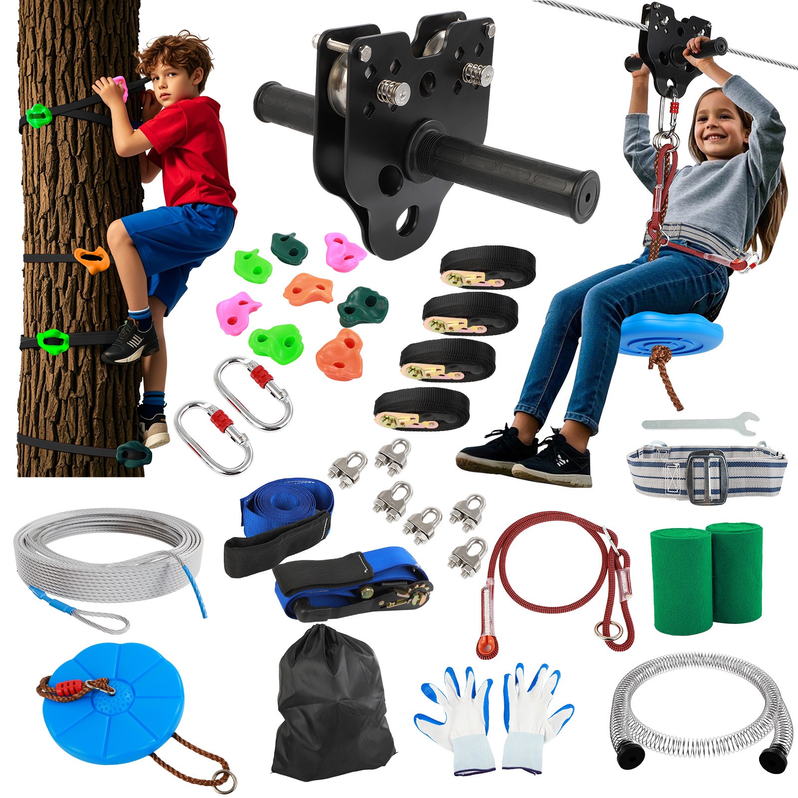 200ft Zipline for Backyard Kids - Up To 400LBS Kids Outdoor Play Equipment