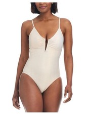 Sanctuary Swim Sandbar solids V wire one piece ribbed swimsuit in cream Large