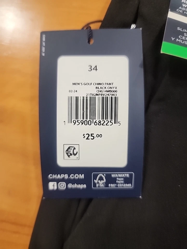 Pantalones de rendimiento de golf Chaps ajustados negros talla 34 x 30 con bolsillos con cremallera Foto 4 de 4
