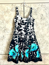 NINE WEST Fit & Flare Floral Dress; Black/White/Aqua Combo; Size 6