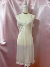 Vintage 1980s Nylon Lace Slip Dress Lingerie Nightgown