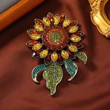 Spilla girasole vintage grande spilla fiore cristallo per accessorio giacca tuta