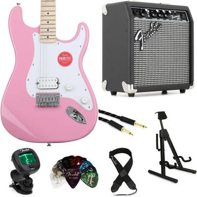 Squier Sonic Stratocaster HT Electric Guitar and Fender Amp Bundle - Flash Pink