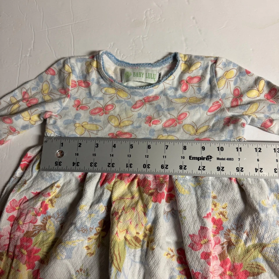 Vestido Baby LuLu Niñas 3T Mariposa Floral Manga Larga Azul Claro Rosa Amarillo Foto 3 de 4