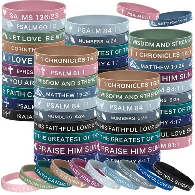 MINATEE 60 pieces religious silicone bracelets christian rubber bible verses wristbands