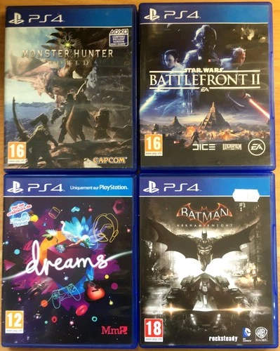LOT 4 JEUX PS4 FR MONSTER HUNTER WORLD STAR WARS BF2 DREAMS BATMAN ARKHAM KNIGHT