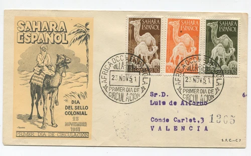 Spanish Sahara 1951 Camel Set FDC Villacisneros Dia del Sello Colonial