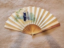 FAN ANTIQUE WOODEN STICKS AND SILK HAND PAINTED GARDEN SCENT HAND FAN