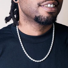 Solid 925 Sterling Silver Italian Rope Chain Mens Necklace 5.7mm Diamond Cut