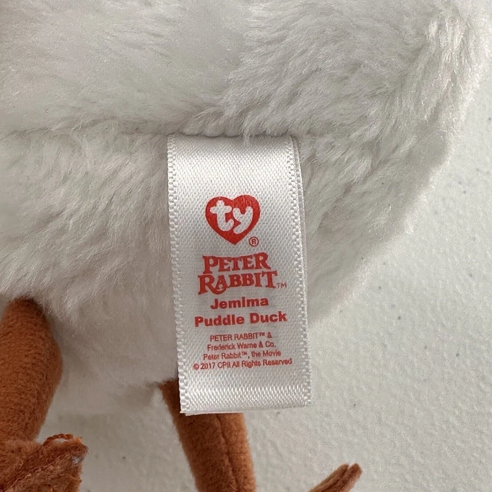 Ty Peter Rabbit Jemima Puddle Duck Plush Stuffed Animal 9" White Blue Hat Bean a - Image 4 of 4