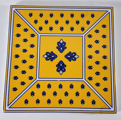 French Tile Trivet 7 Inch Square Yellow