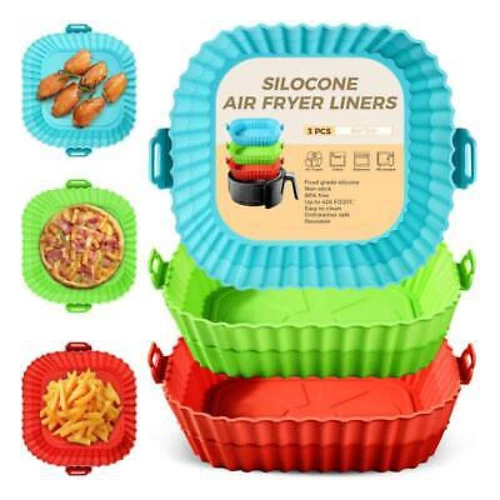 3 PCS Air Fryer Silicone Pots Basket Liners Non-Stick Reusable Baking Tray Mats