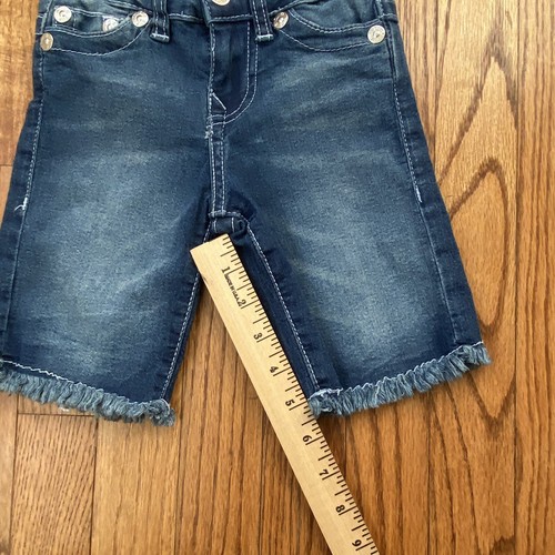 True Religion Denim Jean Shorts Girls Sz 4 Adjustable Embroidery Logo Raw Edge - Picture 9 of 14