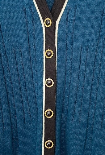 Cárdigan suéter vintage San Remo tejido Laura para mujer verde azulado cable clásico - Imagen 4 de 4