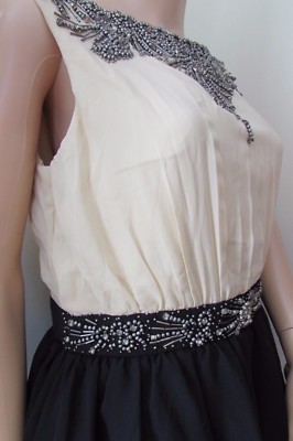 Little Mistress Embellished Fit Flare Occasion Evening Dress 16 Black/Cream