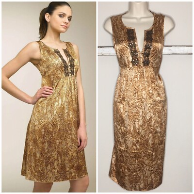 NWT Beth Bowley Sz 8 Sleeveless Dress 100% Silk W Beading Rust Brown Retail  240$ | eBay