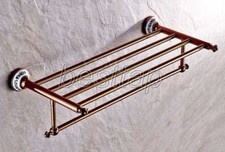 Rose Gold Brass Ceramic Bathroom Towel Rail Holder Storage Rack Shelf Bar sba383