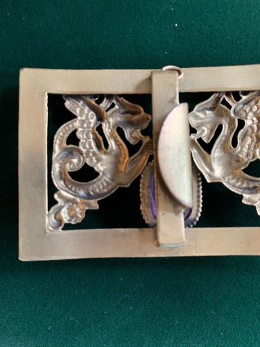 Griffin Dragon Brass Belt Buckle Purple Stone 3 Inch Vintage See Pictures - Picture 9 of 9