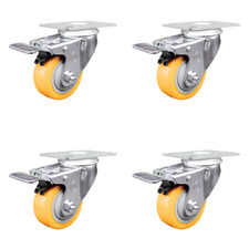3.5 Inch SS Yellow Polyurethane Top Plate Caster Set Total Lock Brake SCC