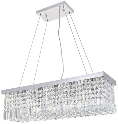 A1A9 Rectangular 5 Lights Chrome Pendant Light Crystal Glass Chandelier Light