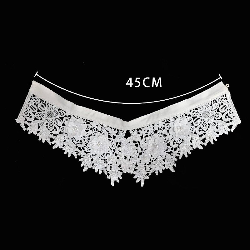 1x 3D Flower Beaded False Collar Floral Hollow Out beaded Fake Neck Sewing Solid