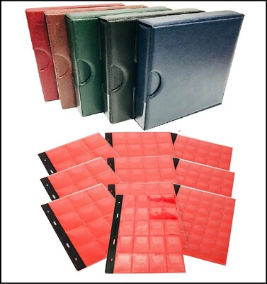 Coin Album Hellas Red 10 Coin Sheets Type for 221 Coins + Case Look