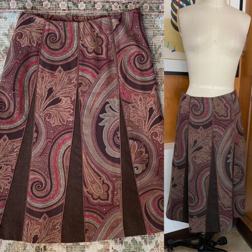 ETRO Milano ITALY Sz 40 4 Wool Flare Paisley Knee Length Skirt 
