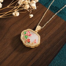Jade Crystal Pendant Necklace Charm Gold Plated Chain Flower Dainty Gemstone New