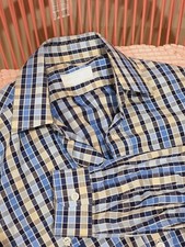 Prada Milano long sleeve Cotton shirt Check Size 39 15.5 Navy Blue Cream