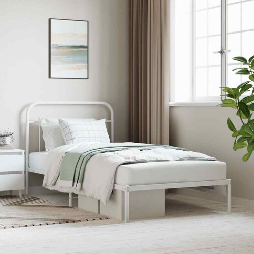 NNEVL Metal Bed Frame with Headboard White 107x203 cm Kingle Single Size - 第 1/9 張圖片