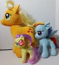 3 Plush MY LITTLE PONY 10" Rainbow Dash, 7" TY Fluttershy  16" BAB Applejack