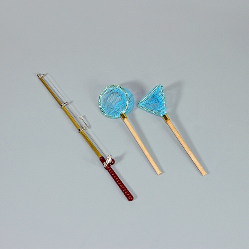 3x Dolls House 1:12TH Scale Miniature Cute Fishing Rod Fishing Net Accessories - Picture 12 of 13
