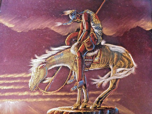 Vintage End Of The Trail Native American Indian Warrior Velvet Painting Frame Ebay