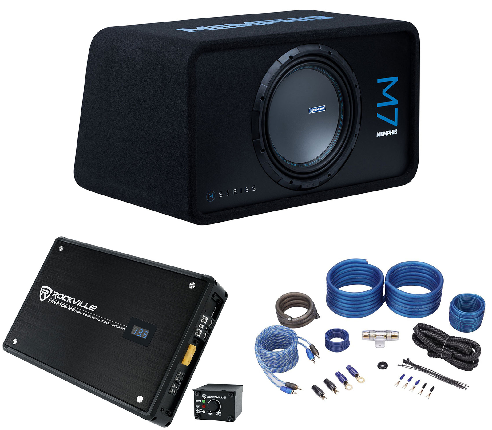 Memphis Audio M7E12S1 M7 12 Автомобильных сабвуферов мощностью 1500 Вт Моноусилитель Комплект проводов 60490₽