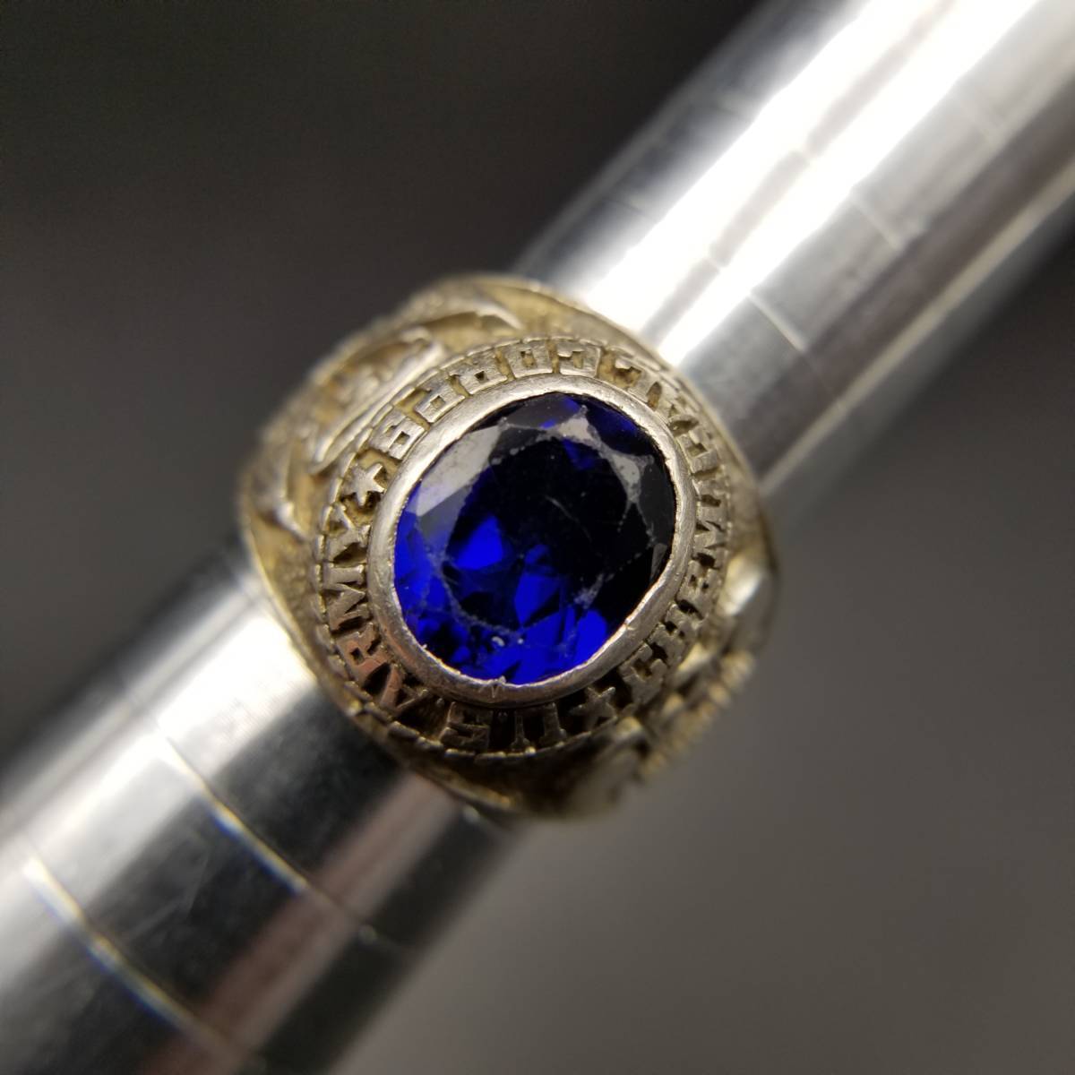 US Army Chemical Corps Signet Vintage 925 Silver Ring Blue