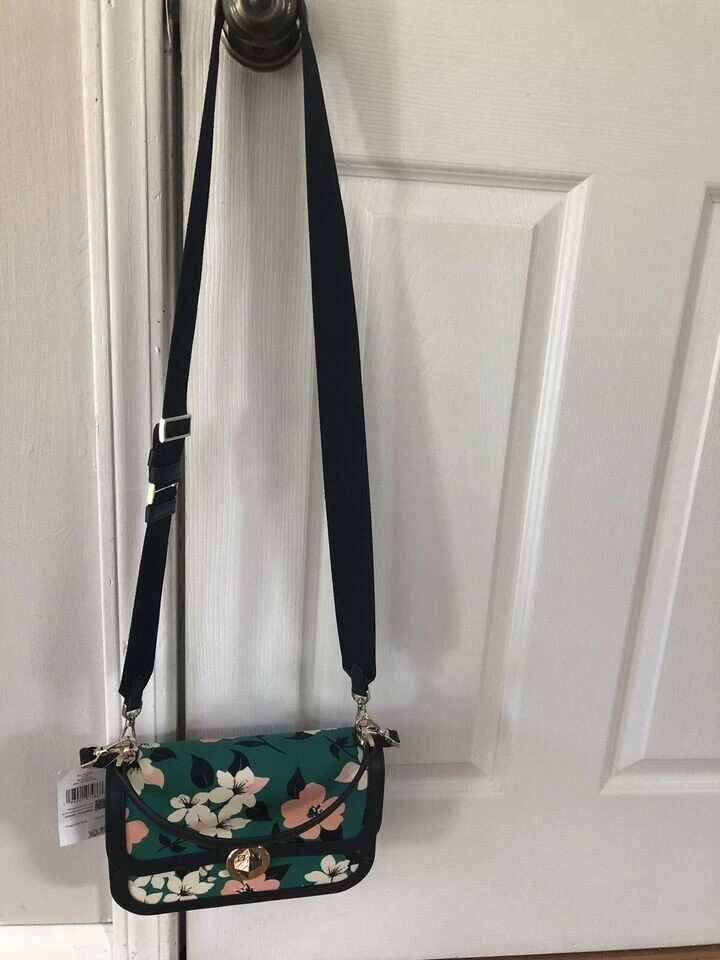 Borsa a tracolla Kate Spade Lily Blooms tela stampata con patta manico superiore verde