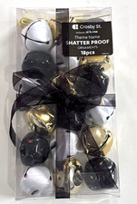 18 pack Christmas Jingle Bells Ornaments White Black Gold At Home