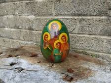 Original vintage hand painted Russian egg - signed Art - lacquered painted wood