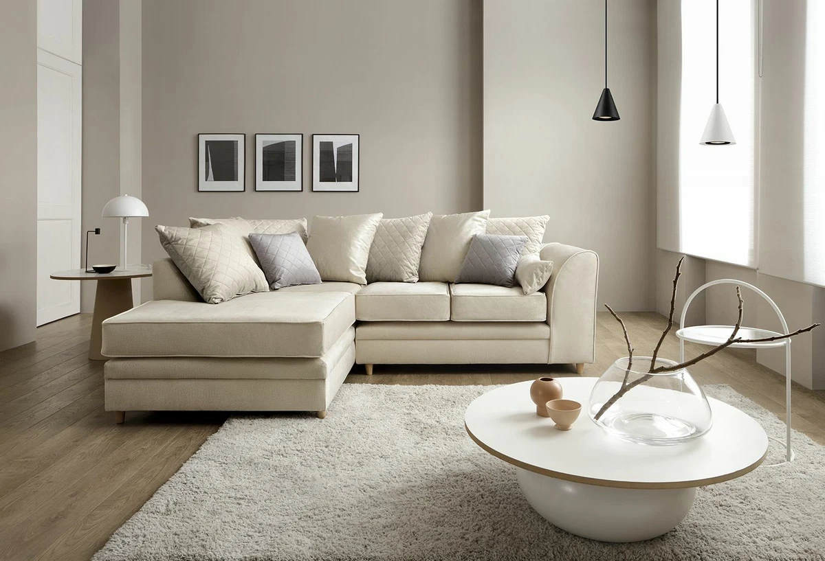 Chicago Velvet Corner Sofa Settee in Cream Water Repellent Easy