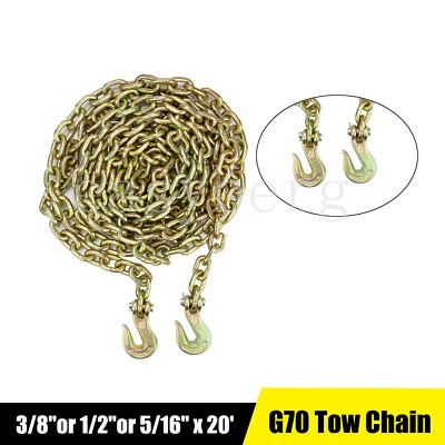 EASYBERG 3/8" 1/2" 5/16" x 20' G70 Tow Chain Binder Tie Down Flatbed Truck Trailer Chain