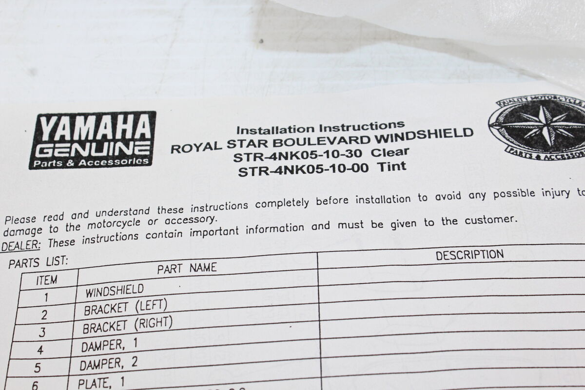 Yamaha Royal Star Boulevard Windshield Kit W/ Mounting Hardware STR-4NK05-00-30  eBay
