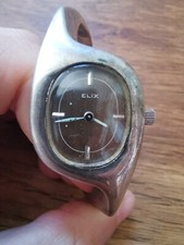 Elix Montre Bracelet Jonc Femme Ancienne Vintage En Argent Massif P1666